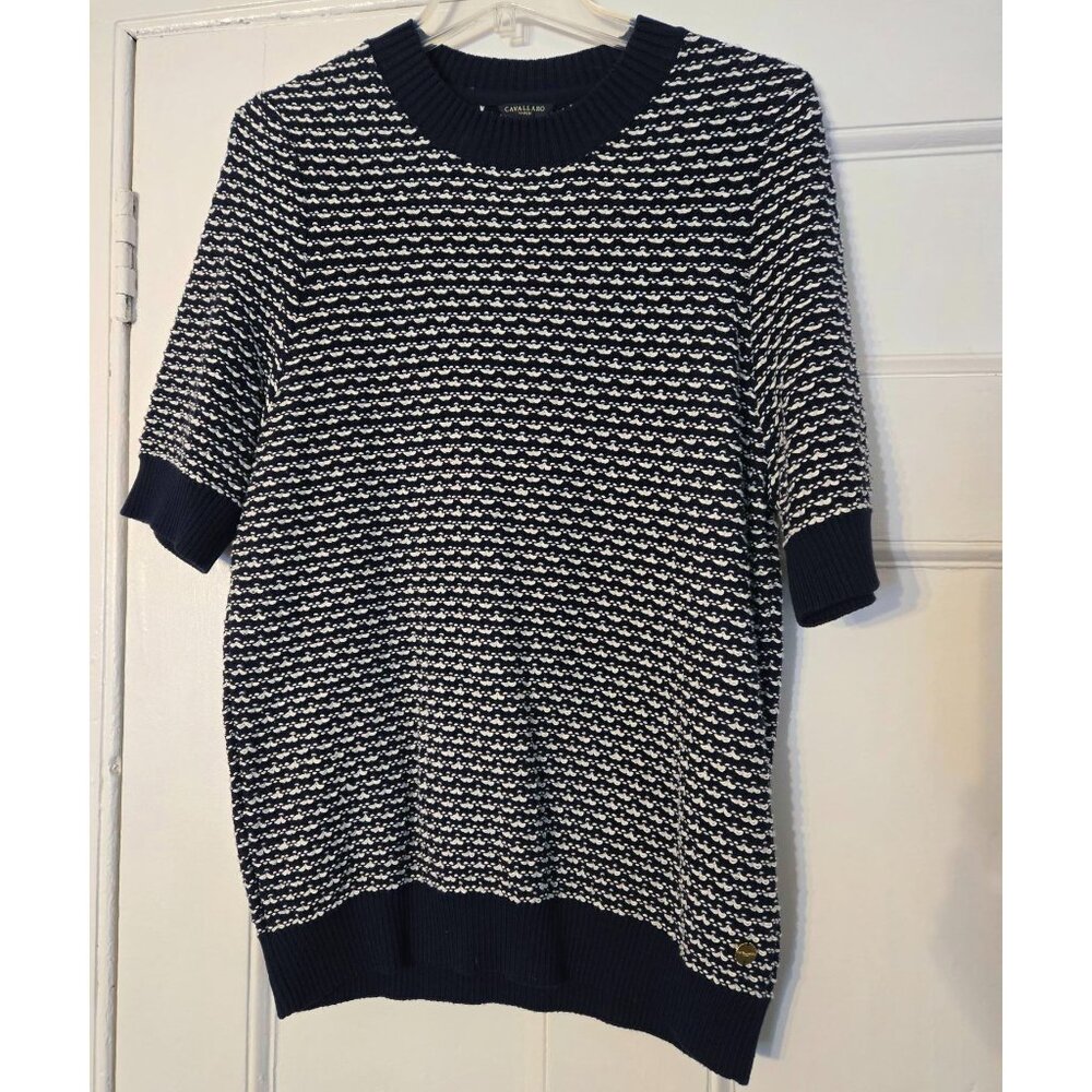 Cavallaro Napoli Knit Top Navy and White, Size XL